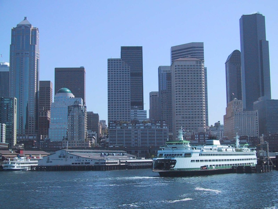 Seattle, WA: Downtown district, view from the ferry boat