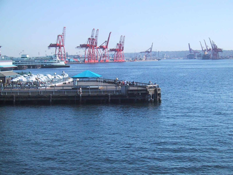 Seattle, WA: Ferry dock. Those giant cranes look like giraffes.