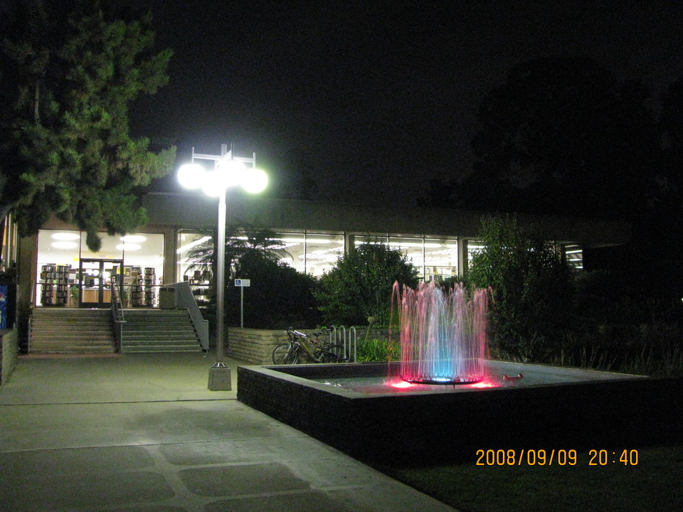 Garden Grove, CA: Stanford Library Fountain area at NIGHT.