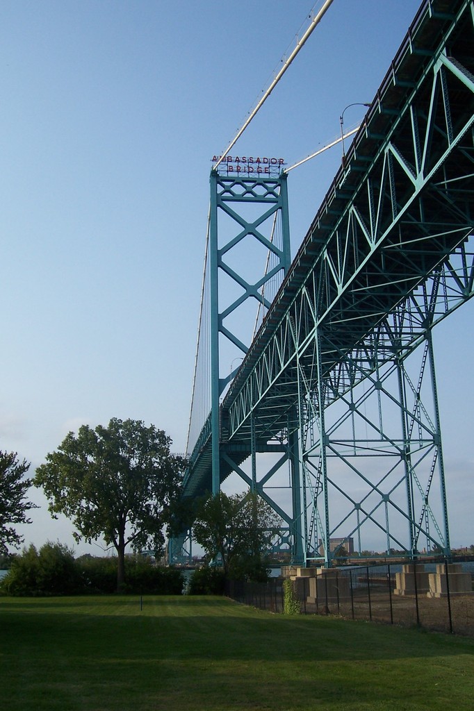 Detroit, MI: Ambassador Bridge crossing from Windsor, Ontario, Canada to Detroit, MI