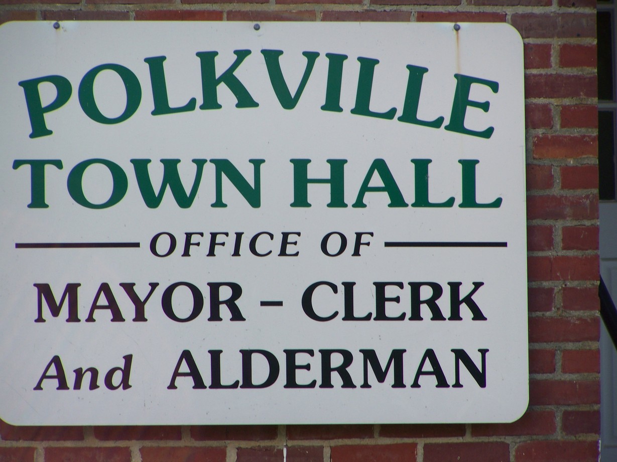 Polkville, MS: picture of town hall sign..