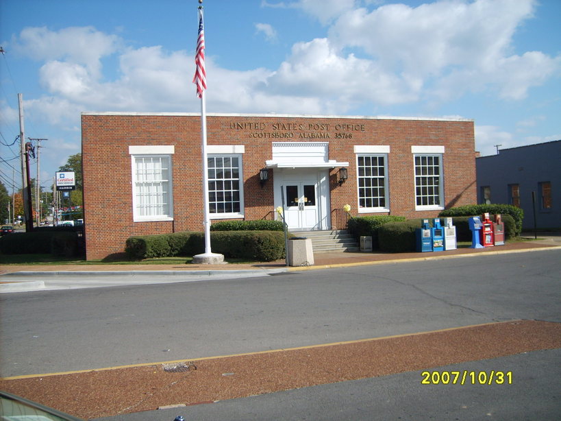Scottsboro, AL this is the scottsboro postoffice located on the east side of the square