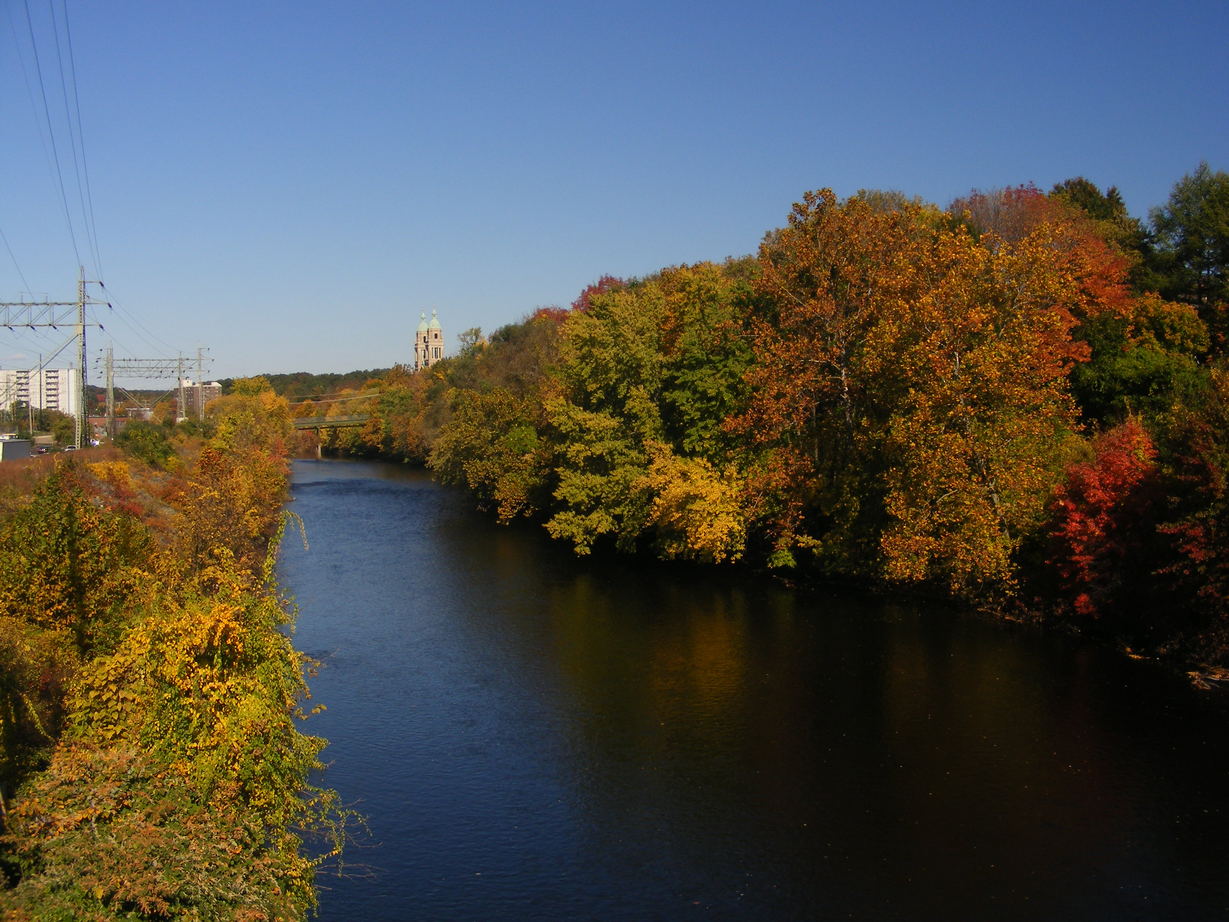 Woonsocket, RI: Blackstone River as seen from the Hamlet Ave Bridge in Woonsocket
