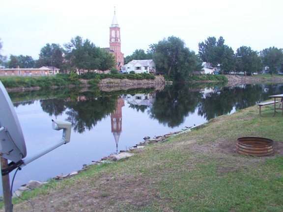 Oconto, WI: Oconto River Reflection of Church