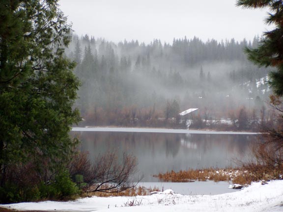 Arnold, CA: White Pines Lake, Winter Scene