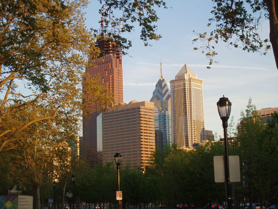 Philadelphia, PA: Philadelphia Skyline from the Benjamin Franklin Parkway