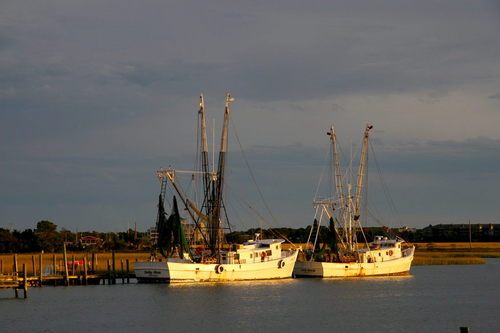 Folly Beach, SC: Shrim Boats at Folly Beach, SC