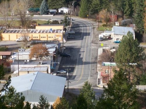 Springdale, WA: looking down at mainstreet from the top of the hill