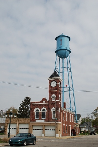 Redkey, IN: Fire station and water tower