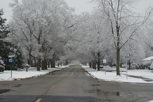 Atwood, IL: First snowfall of 2008 looking down main street.