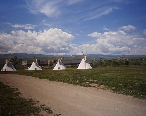 Lander, WY: Teepees in front of Frontier Town beside museum