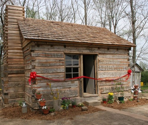 Sheridan, IN: Sheridan's 1828 pioneer cabin built by Virginia abolitionist George Boxley was restored in 2007 by the Sheridan Historical Society, an historic landmark publicly dedicated in this rural Central Indiana community on Apr. 24, 2008. Heritage is now a focus for town revitalization.
