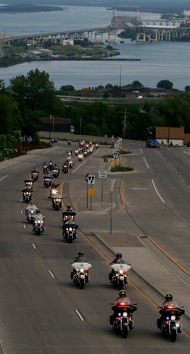 Duluth, MN: Harley riders go up a hill in Duluth, MN