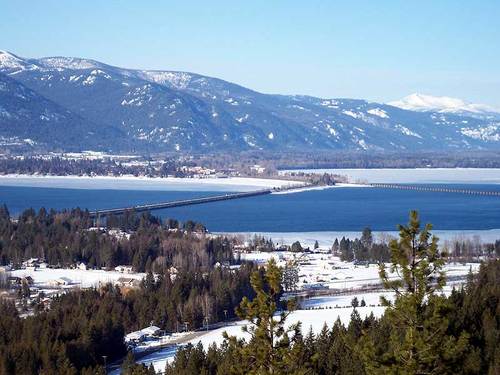 Sandpoint, ID: Winter View of Sandpoint and Lake Pend Oreille