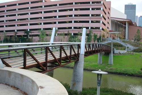 Houston, TX: Walking Bridge over Buffalo Bayou Downtown