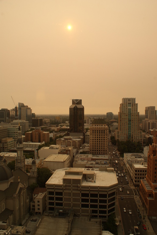 Sacramento, CA: Downtown Sacramento, amidst smoky skies (July 2008)