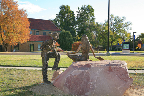 La Junta, CO: Otero Junior College Campus. Bronze statues "Beginnings" by local artist and OJC alumna Brenda Daniher.