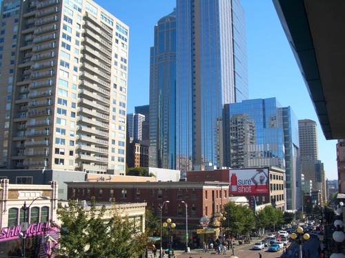 Seattle, WA: View from my apartment above Pike Place Market - First Ave., looking south