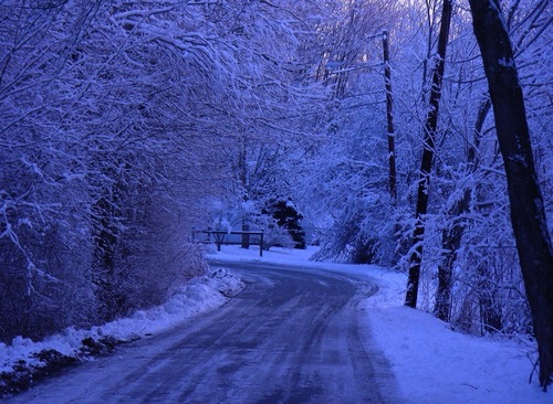 Seekonk, MA: This is a street in town, close to dusk, covered in ice.