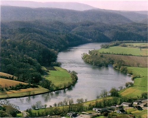 Surgoinsville, TN: Aerial Photo Of Holston River as it flows by Surgoinsville, Taken Summer 1990