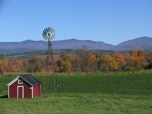 Whiting, VT: West view onto Green Mountain in Fall