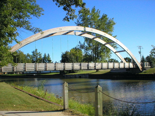 Au Gres, MI: Wooden Pedestrian Bridge over Au Gres River