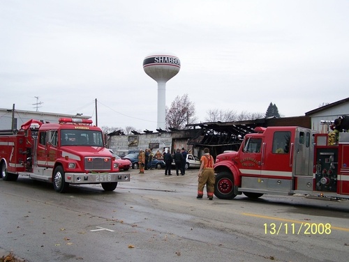 Shabbona, IL: Traci's Garage destroyed by fire 11/13/2008