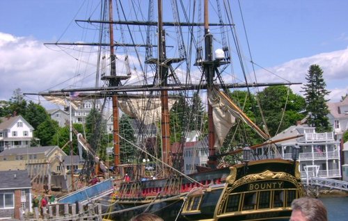 Boothbay, ME: The Bounty, as seen in Pirates of the Caribbean, docked in the harbor!