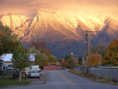 St. Ignatius, MT: View of the Missions from Crystal and 2nd. Kitty corner from the schools.