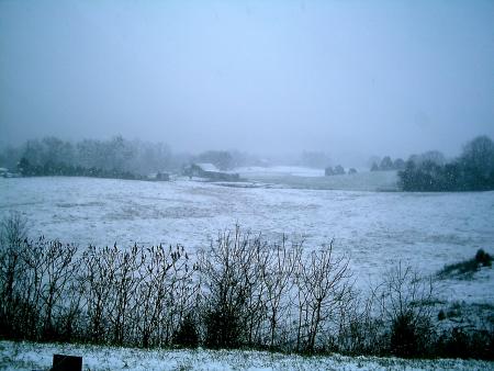 Doyle, TN: Snowy scene of farm between Hwy 111 & 70 W