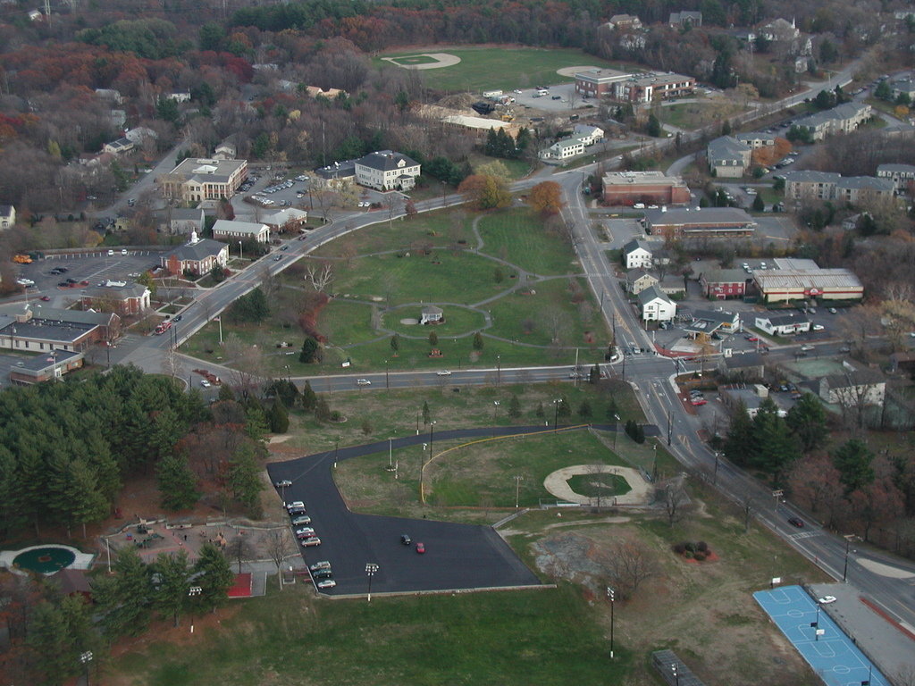 Burlington, MA: Town center captured 13-Nov-05 from helicopter looking East.