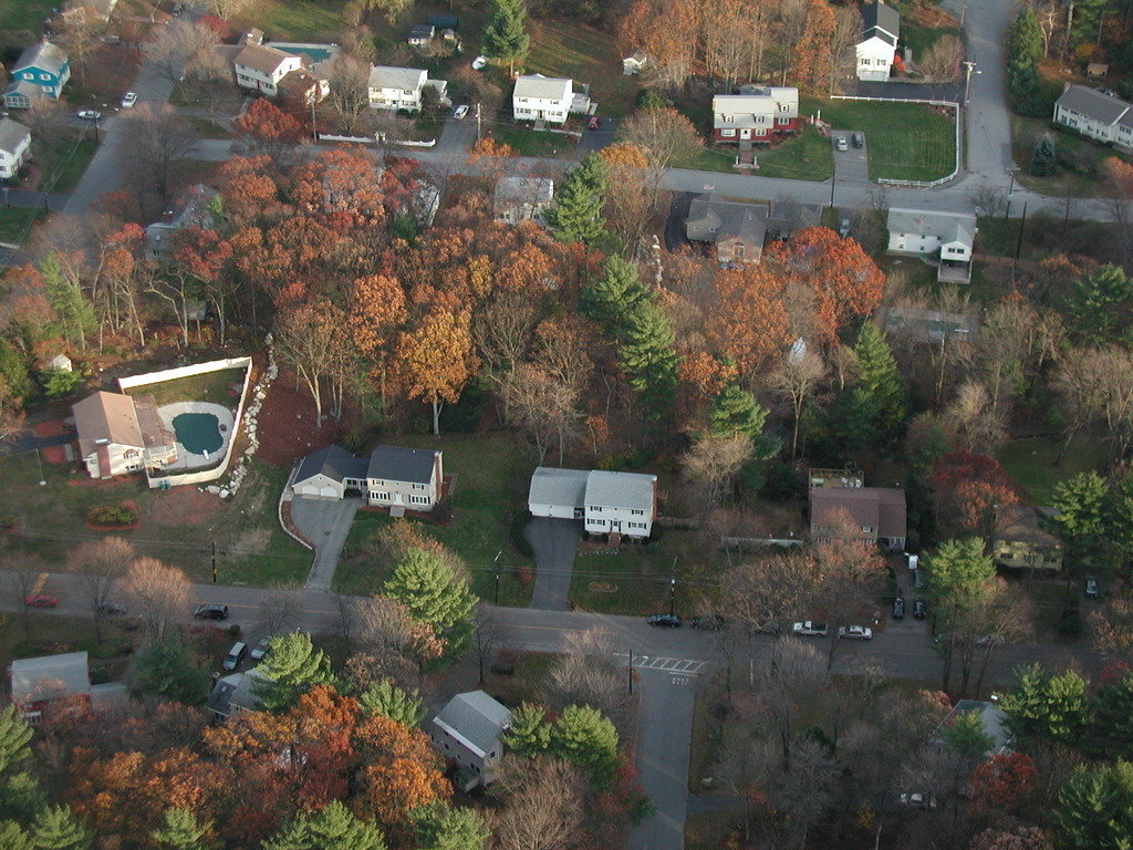 Burlington, MA: Residential area in northeast Burlington from helicopter 13-Nov-05 near Donald Rd.