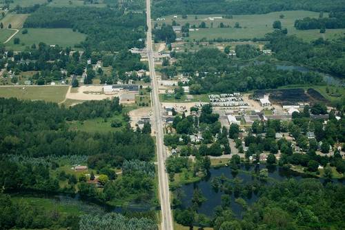 Barryton, MI: June 17th 2006 over Barryton looking North where the Chippewa river crosses M-66