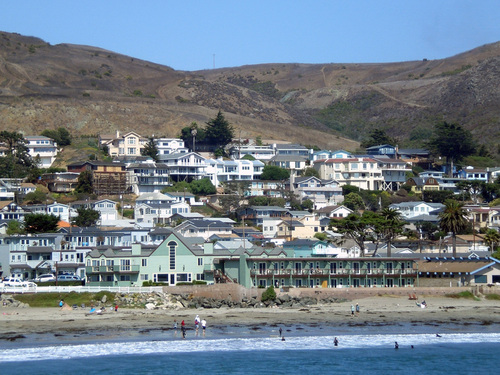 Cayucos, CA: A view from the pier of the beautiful town of Cayucos