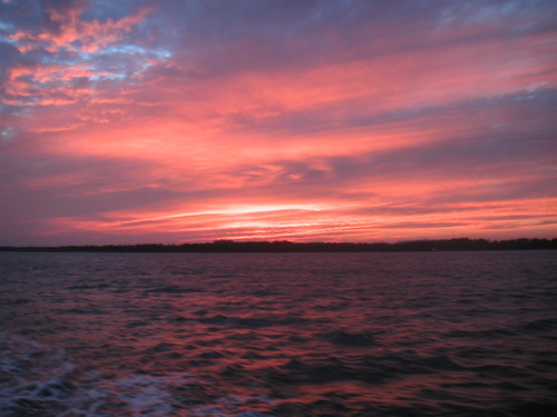 Carolina Beach, NC: Sunset from the Fort Fisher Ferry