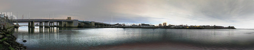 Long Beach, NY: Long Beach bridge and the stretch northeast of. panorama w/ alterations and accents.