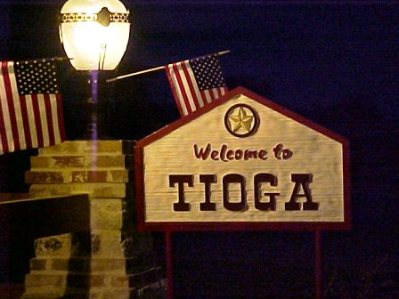 Tioga, TX: Welcome sign to Tioga at dawn
