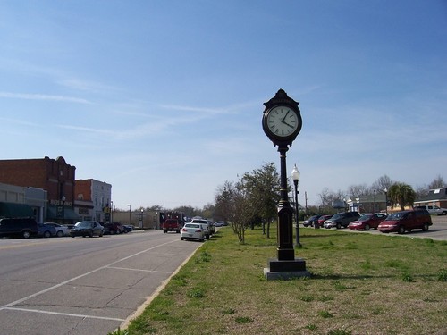 Williston, SC: Looking northwest up Main Street (US-78) in Williston, South Carolina at 4:05 pm on March 19, 2008. The formal clock sits on a linear park which was the right of way of the railroad which used to pass through town.