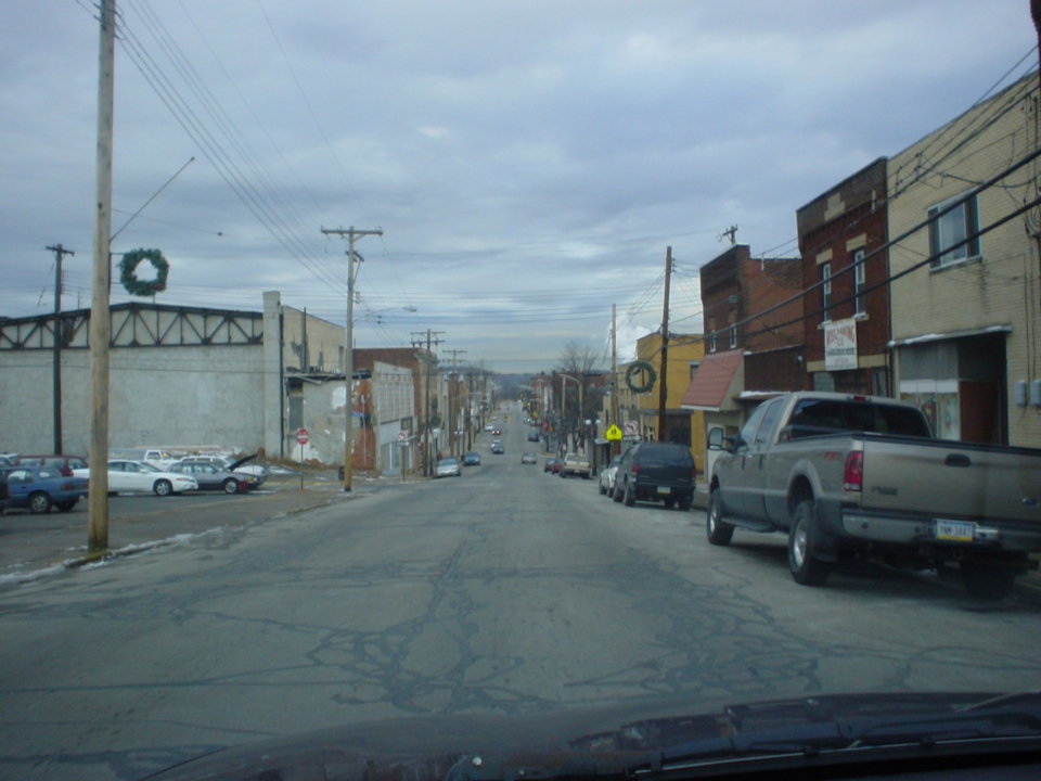 Clairton, PA: View of main business district from atop Miller Ave.