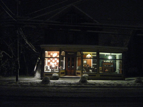 Mullica Hill, NJ: Kings Row Antiques glows with goodies during snow storm on 2/4/2009