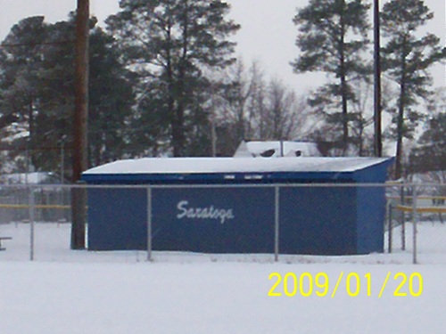 Saratoga, NC: This is a picture of the baseball field in Saratoga covered in snow.