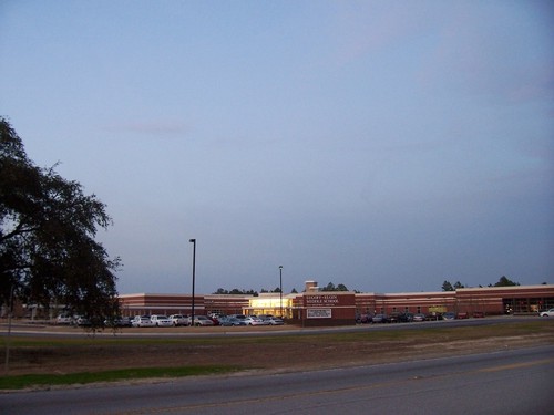 Lugoff, SC: Lugoff-Elgin Middle School at twilight, as it would been seen by people heading home on US-1