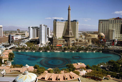 Las Vegas, NV: View of Las Vegas strip from the Bellagio