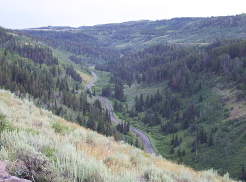 Hansen, ID: looking down from dimond field jack onto the curvy road