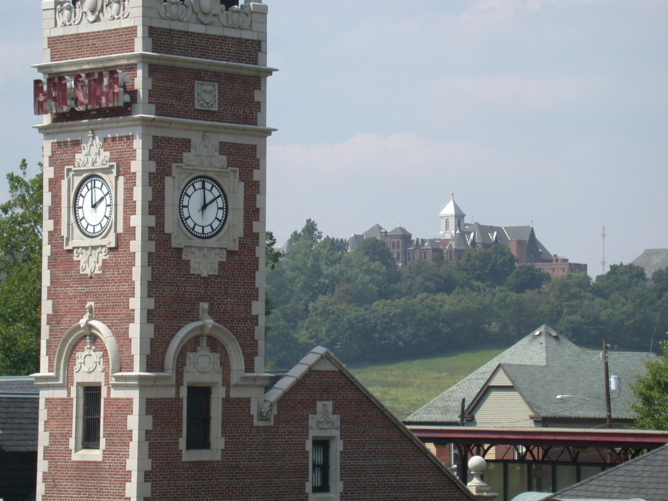 Greensburg, PA: Greensburg's train station with Seton Hill College on hill beyond