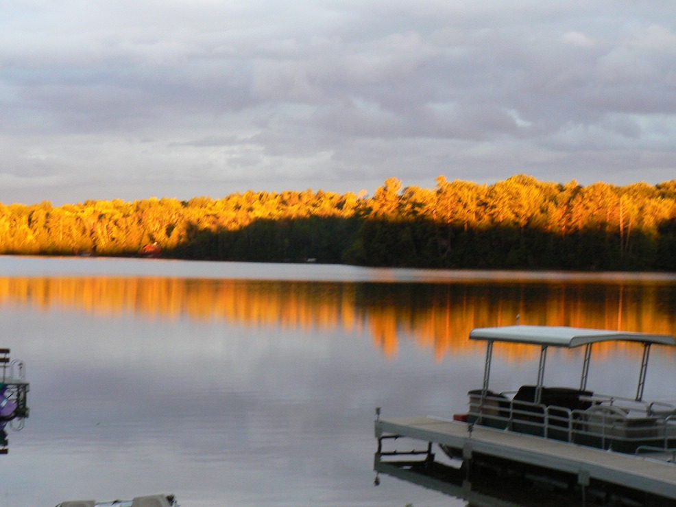 Laona, WI: Golden Flash reflection before sunset (looking east) over Silver Lake