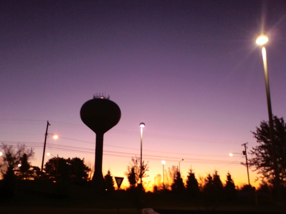 Big Rapids, MI: South Northland Drive, Early winter morning working for Ferris State Grounds Crew