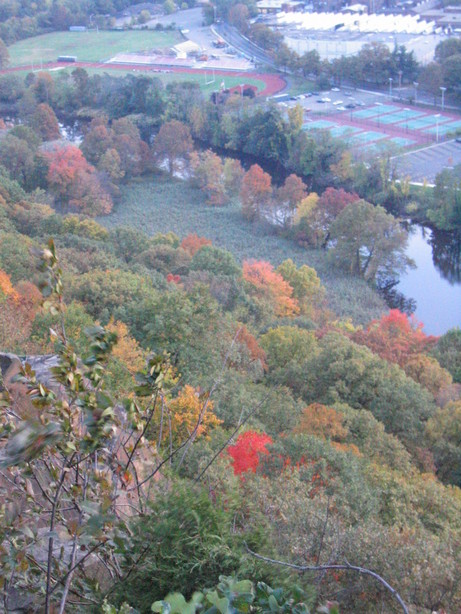 New Haven, CT: View from the top of East Rock - tennis courts and track of Wilbur Cross High School