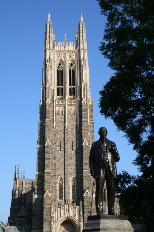 Durham, NC: The statue of James Buchanan Duke in front of the Duke Chapel at Duke University in Durham, North Carolina.