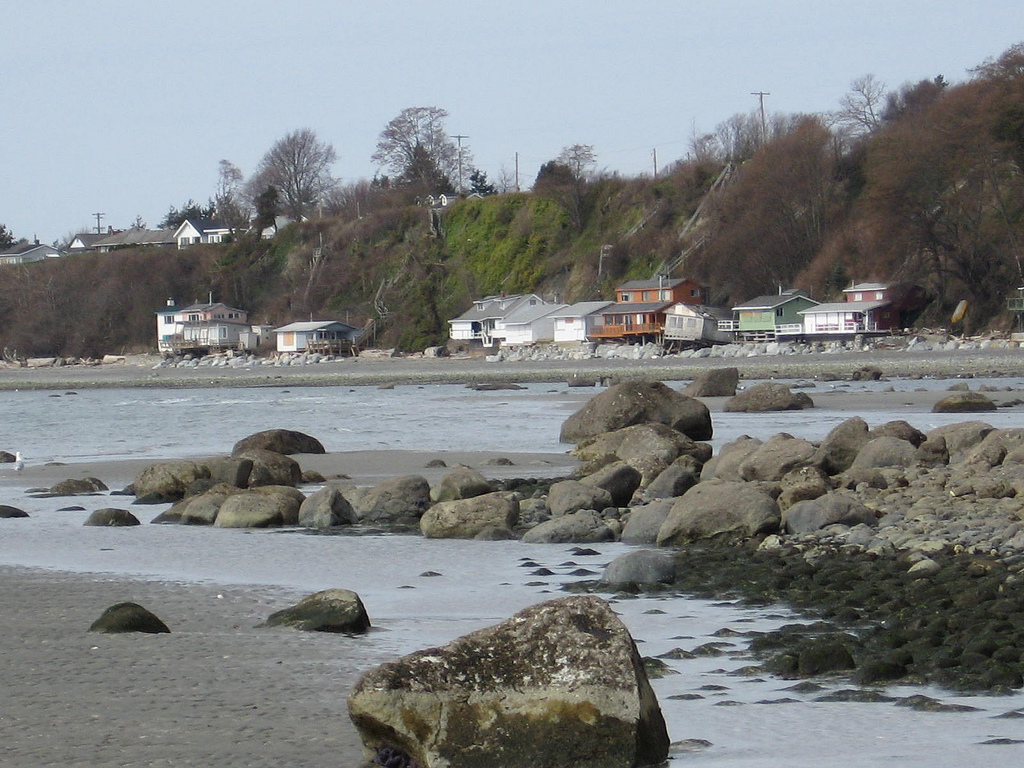 Point Roberts, WA: Cottages below the cliffs on South Beach, Point Roberts, WA